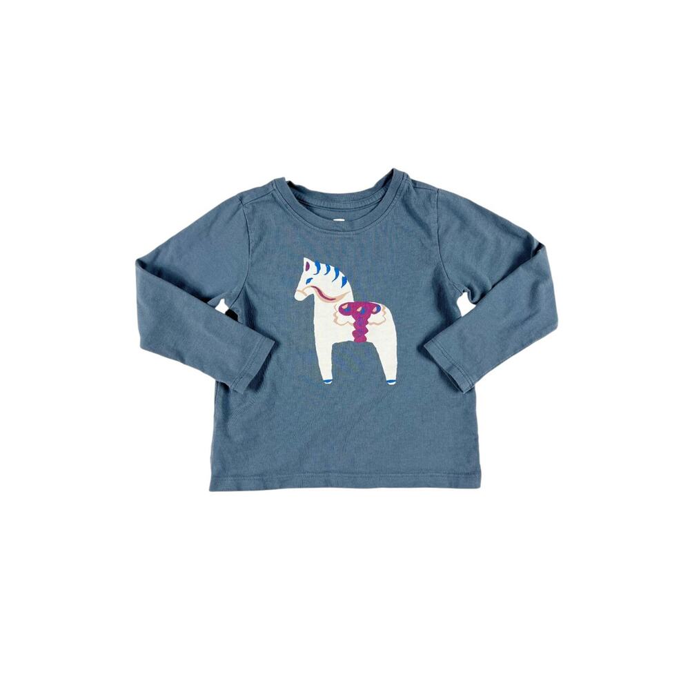 Tea Collection Dala Horse Graphic Long Sleeve Tee Blue Size 2